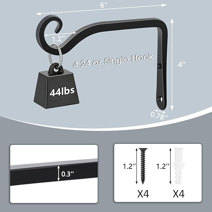 Gtongoko 2 Pack 6 Inch Plant Hangers Outdoor Metal, Plant Hooks - Image 2