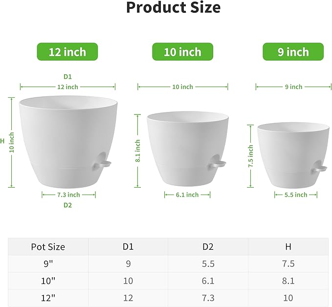 FaithLand 3-Pack Large Planter Pots, 12 10 9 Inch Self Watering Flower Pots - Image 2