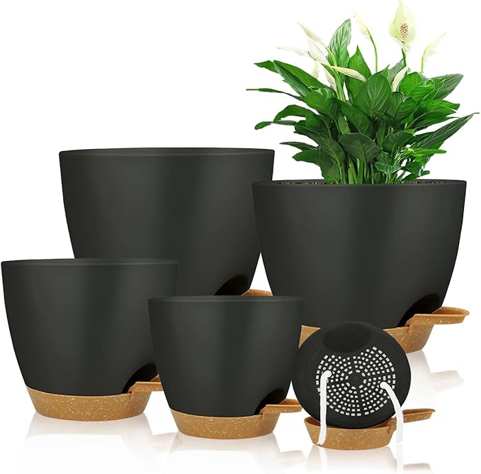 Self Watering Planters with Drainage Holes Reservoir, Nursery Planting Pot by STSTECH