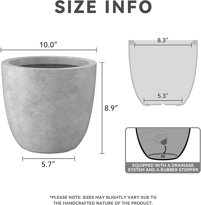 Kante 10 Inch Dia Round Concrete Planter, Indoor Outdoor Large Plant Pot - Image 2
