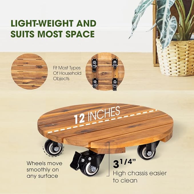 Idzo 2pack 12inches Wood Plant Caddy - Image 5