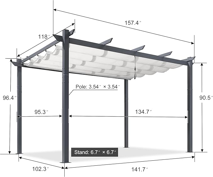 PURPLE LEAF 10' x 10' Aluminum Outdoor Pergola Wind-Resistant Retractable - Image 2