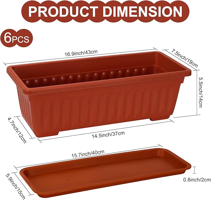 6 Packs Window Box Planter, 17 Inches Flower Window Box Rectangular Plastic - Image 2