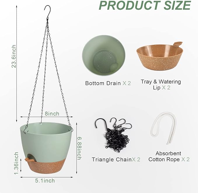 Hanging Planters for Indoor Outdoor Plants, 2 Pack Self Watering Hanging Pot - Image 3