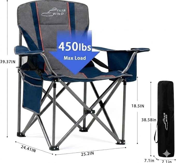 FAIR WIND 2 Pack Heavy Duty Camping Chair, Oversized Padded Folding Chair - Image 3