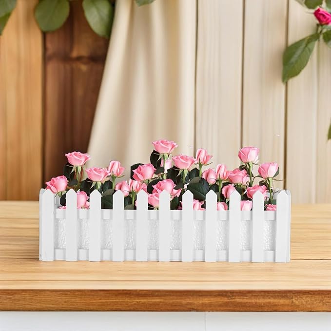 YARDWE Picket Fence Panels Wooden Picket Fence Flower Pot Window Box Planter - Image 7