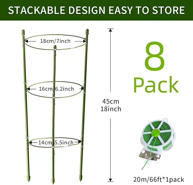 8 Pack Tomato Cage for Garden Plant Support, 18 inches Small Tomato Cages - Image 2