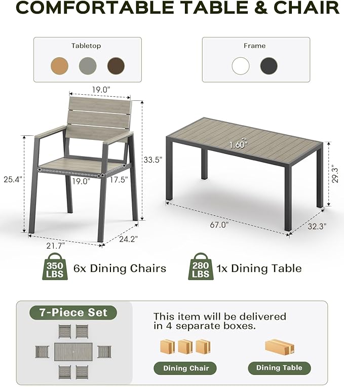 7-Piece Outdoor Dining Set, Aluminum Dining Table Set - Image 4