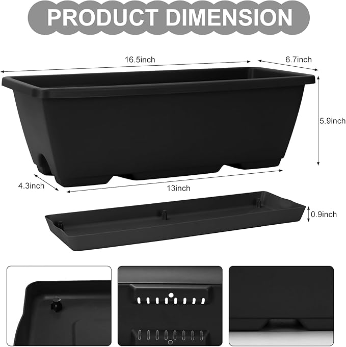 Window Box Planter, 6 Packs 17 Inches Rectangle Planters Box - Image 2