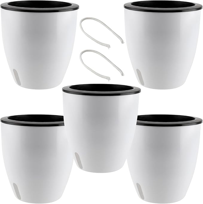 5 Pack 7 Inch Self Watering Plant Pots, Self Watering Planter by HEIHAK