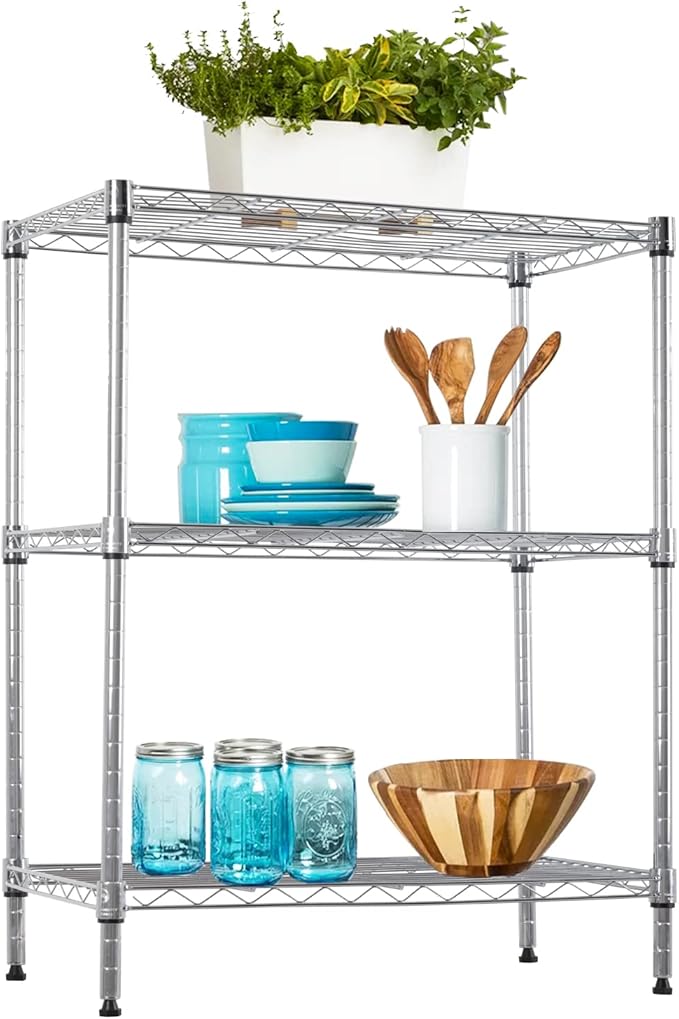 BestOffice 23Lx13.2Wx30.2H Adjustable Metal Storage Shelves 3-Tier Wire by BestOffice