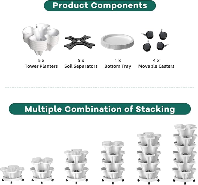 Strawberry Vertical Planters 5 Tiered, Stacking Tower Garden, Stackable Herb - Image 7