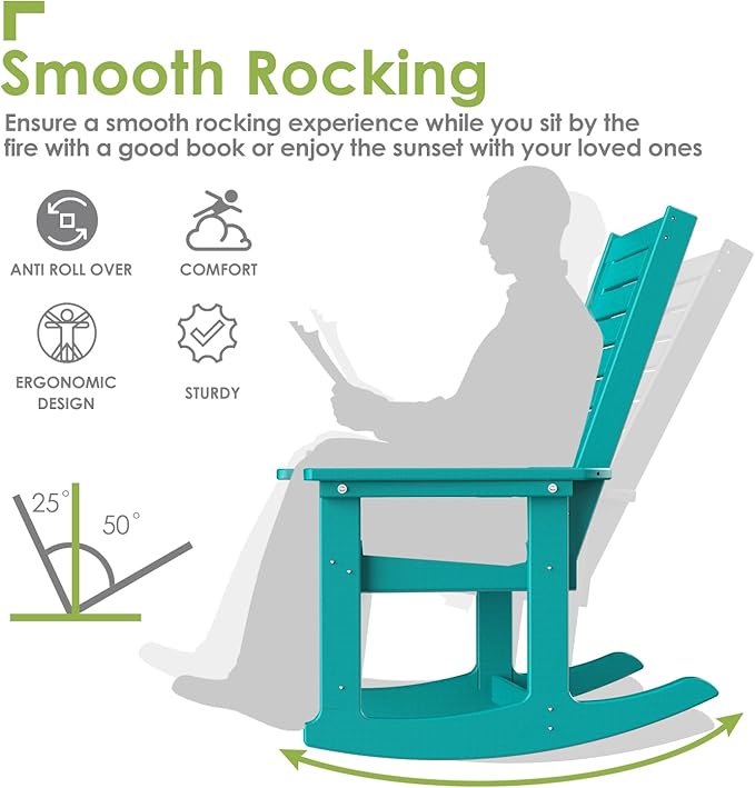 GREENVINES Outdoor Rocking Chairs | Set of 2 | Porch Rocker | HDPE Plastic | - Image 4
