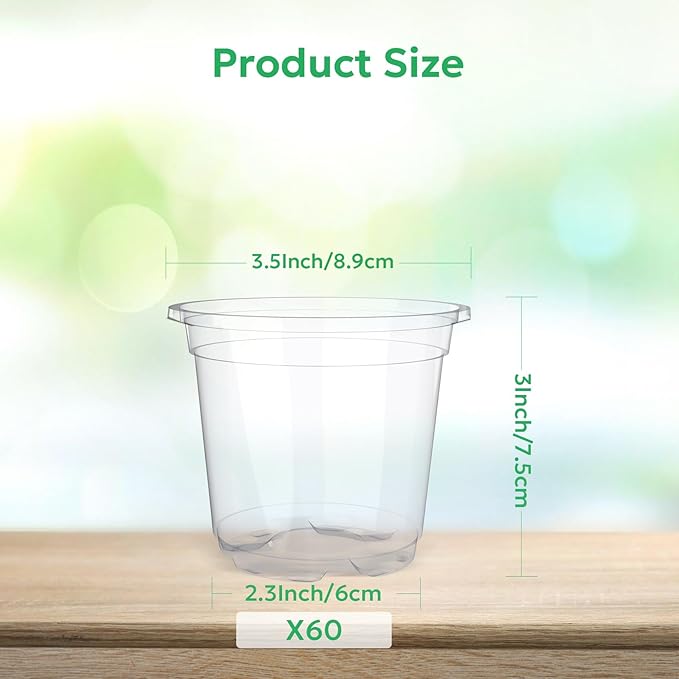 60 Packs 3.5 Inch Reinforced Clear Nursery Pots - Image 2