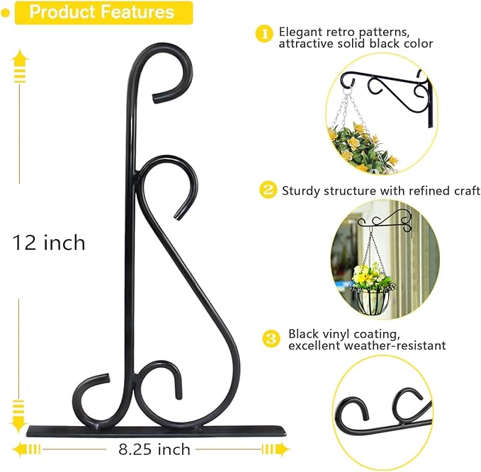 12 Inch Hanging Plant Bracket, Thick Solid Steel Wall Mount Bracket - Image 5