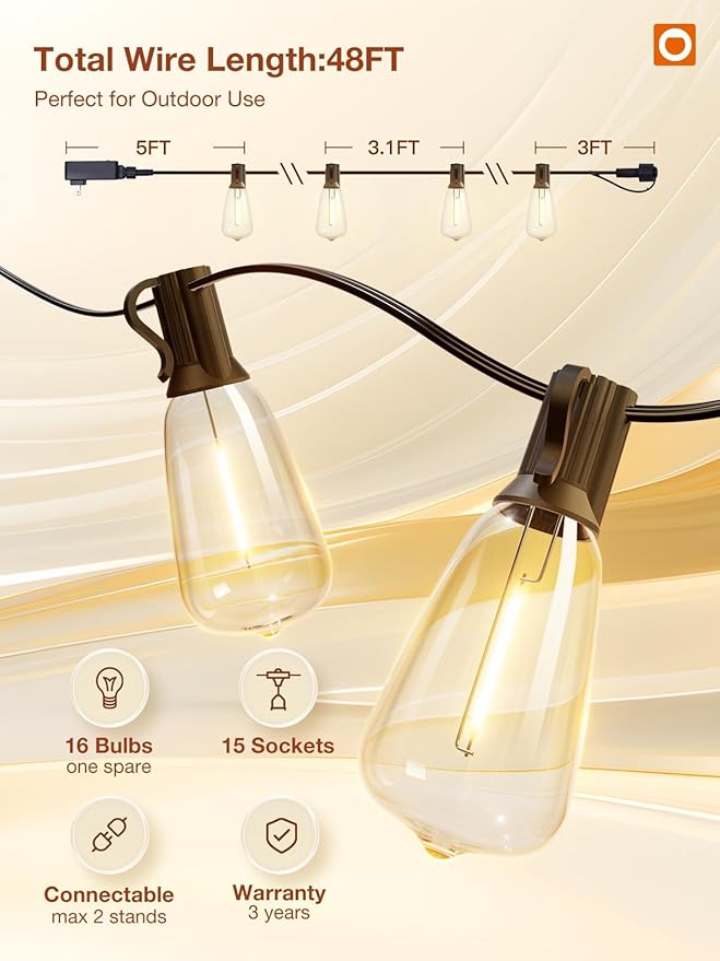 addlon 48FT Smart Outdoor String Lights, Dimmable Patio Lights - Image 7