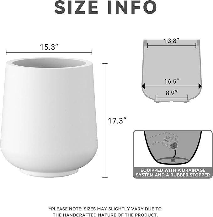 Kante 15.3" Dia Round Concrete Planter, Outdoor Indoor Large Plant Pots - Image 2
