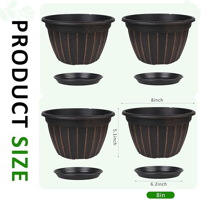 FGstyle 4 Pack Flower Pots, 8 Inch Plants Pot, Planters Pot - Image 4