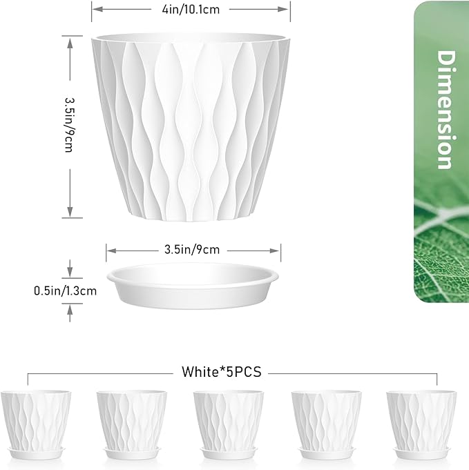 4 inch Small Plastic Nursery Pots, 5 Pack Water Ripples Plant Pots - Image 2