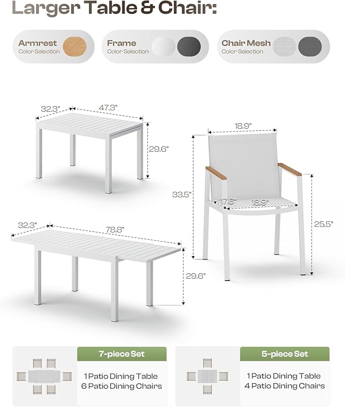 All-Aluminum Expandable Outdoor Patio Dining Table - Image 7