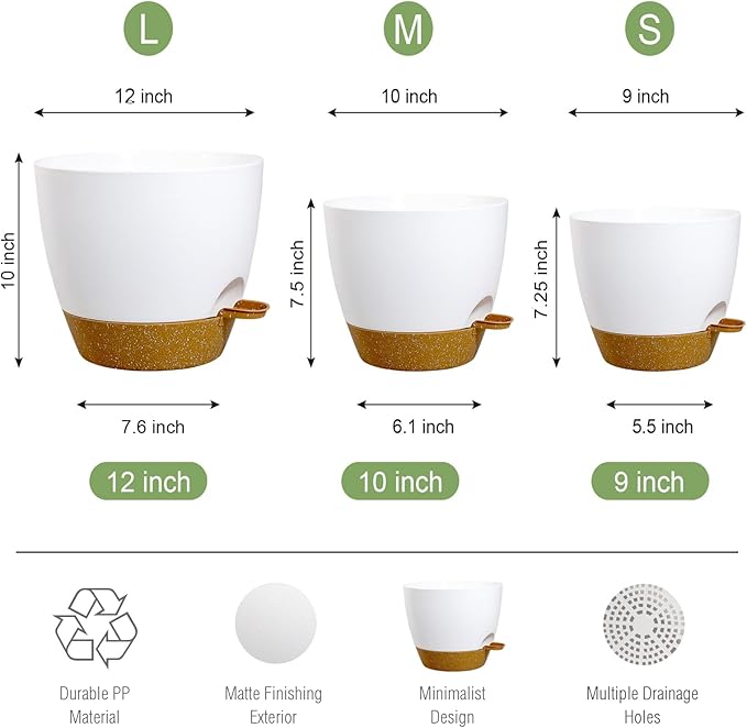 Large Self Watering Pots, 12/10/9 Plastic Planters - Image 3