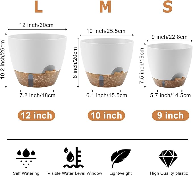 Self-Watering Plant Pots with Water Level Indicator, Drainage Holes & Saucers – - Image 2