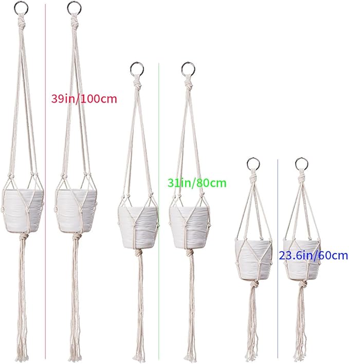 6 Pack Macrame Plant Hanger, Indoor Hanging Plants Holder, 3 Sizes 39"/31"/23" - Image 4
