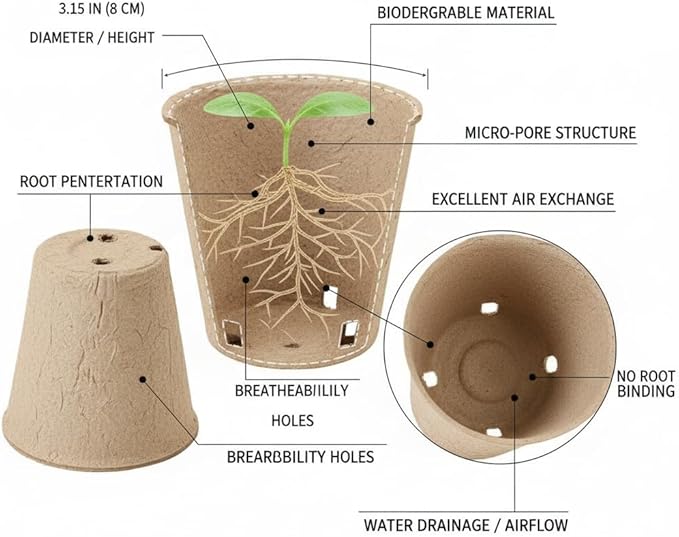 Peat Pot, 126 Packs 3.15 Inch Seed Starting Pots - Image 3