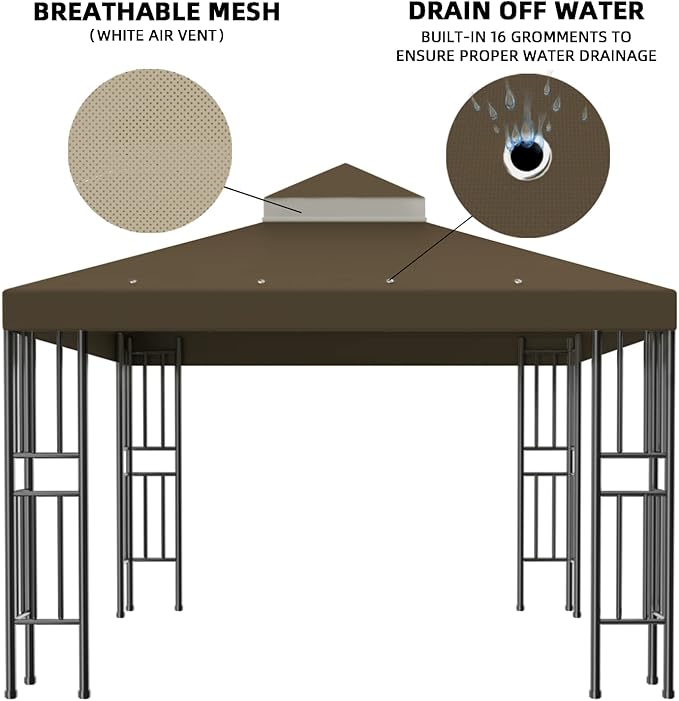 Sumfaller 10x10 FT Gazebo Replacement Canopy Top Cover Double Tiered Canopy Top - Image 4