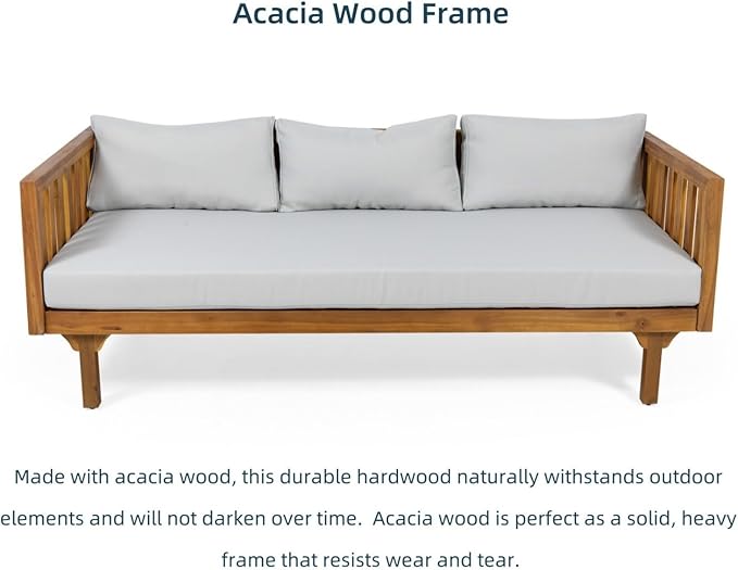 Merax Solid Acacia Wood Couch Chaise Lounge Chair Indoor, 3 Seater Daybed Sofa - Image 6