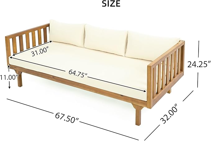 Merax Outdoor 3 Seater Daybed, Acacia Wood Day Bed Couch Sofa - Image 2