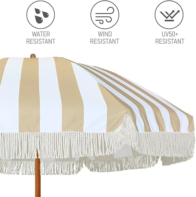AMMSUN 7ft Patio Umbrella with Fringe Outdoor Tassel Umbrella UPF50+ Premium - Image 2