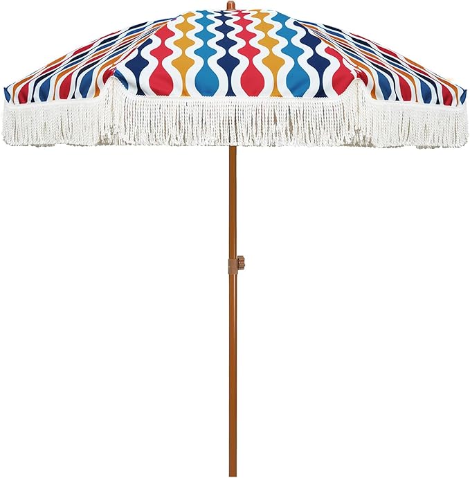 AMMSUN 7ft Patio Umbrella with Fringe Outdoor Tassel Umbrella UPF50+ Premium by AMMSUN