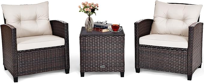 Tangkula 3 Pieces Patio Furniture Set, PE Rattan Wicker 3 Pcs Outdoor Sofa Set by TANGKULA