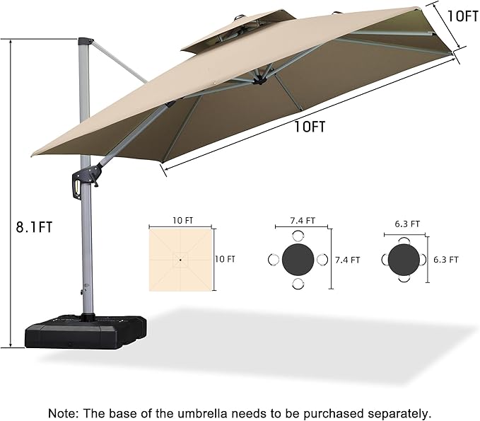 PURPLE LEAF 10ft Patio Umbrella Outdoor Square Large Cantilever Windproof - Image 8