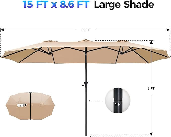 SUPERJARE 15FT Outdoor Umbrella - Image 7