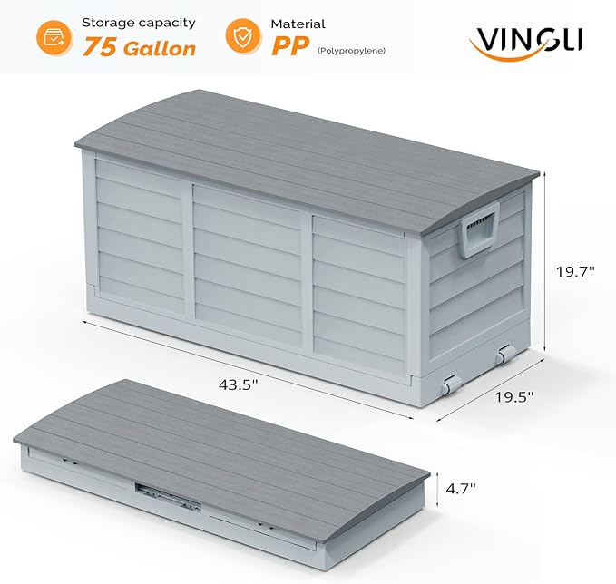 VINGLI 75 Gallon Collapsible Outdoor Storage Box, Simple-to-assemble Plastic - Image 4