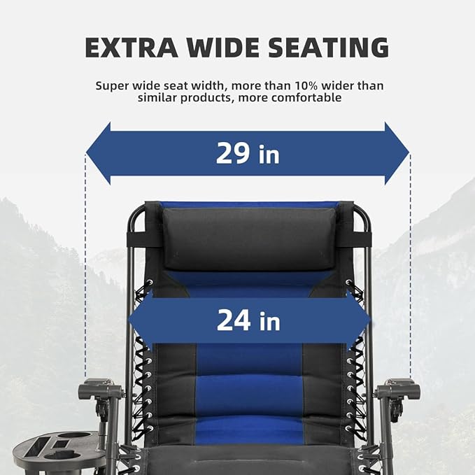 Zero Gravity Chair Set of 2 Oversized Folding Recliner, Padded Anti Gravity - Image 5