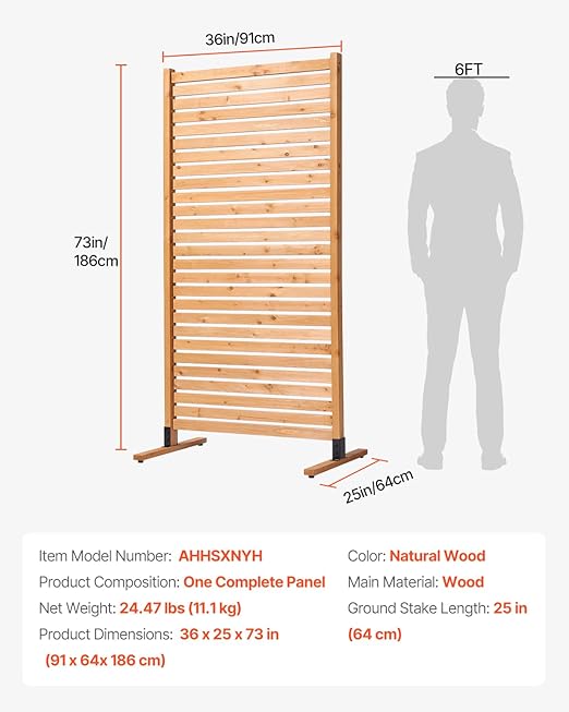 VEVOR Wooden Privacy Screen, Freestanding Wood Privacy Panel - Image 8