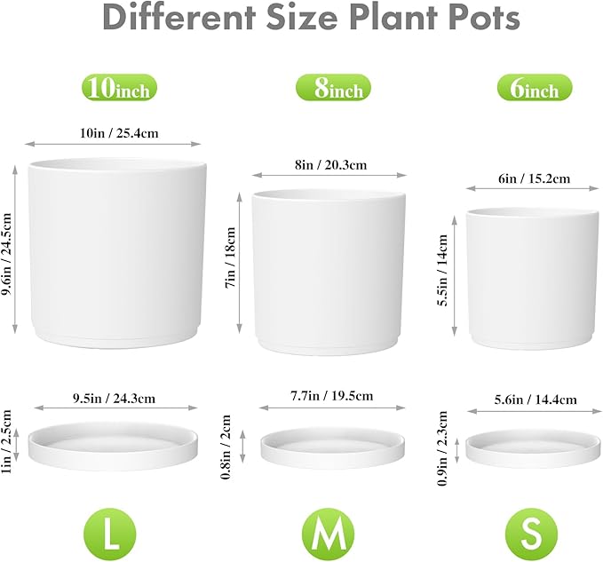 10/8/6 inch Deep Flower Pots, 3 Pack Cylinder Tall Plant Pots - Image 2