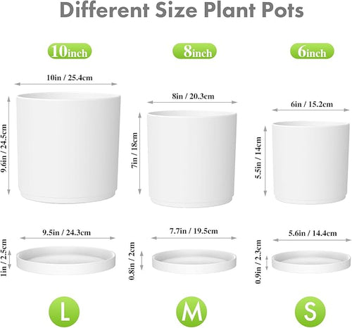 10/8/6 inch Deep Flower Pots, 3 Pack Cylinder Tall Plant Pots - Image 2