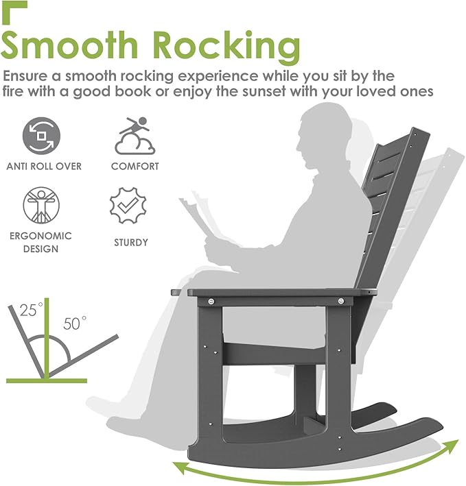 GREENVINES Outdoor Rocking Chairs | Set of 2 | Porch Rocker | HDPE Plastic | - Image 4