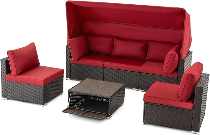 HOMREST 6 Pieces Patio Furniture Sets, Rattan Daybed by HOMREST