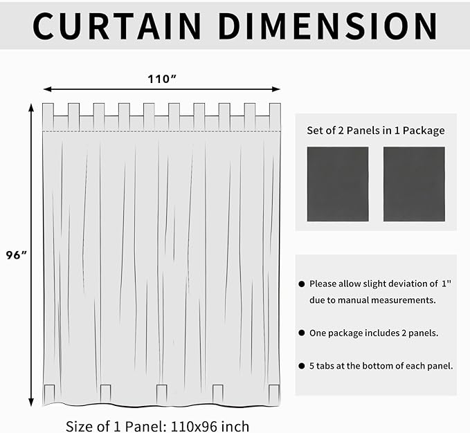 Easy-Going Outdoor Patio Curtains Detachable Tab Top Windproof Weatherproof - Image 6