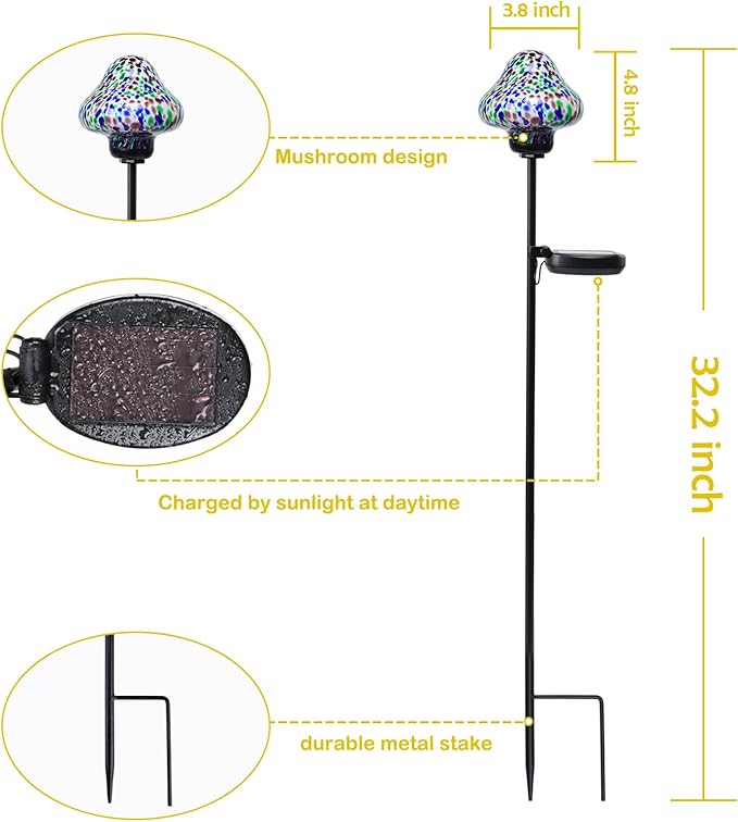 Solar Outdoor Lights Decorative Solar Glass Mushroom Lights Waterproof LED - Image 5