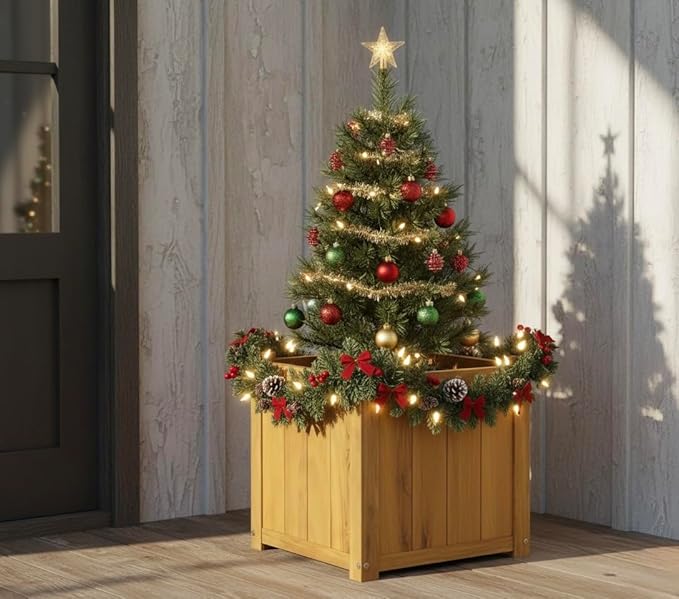 Idzo Set of 2 Acacia Wood Flower Planters - Image 3