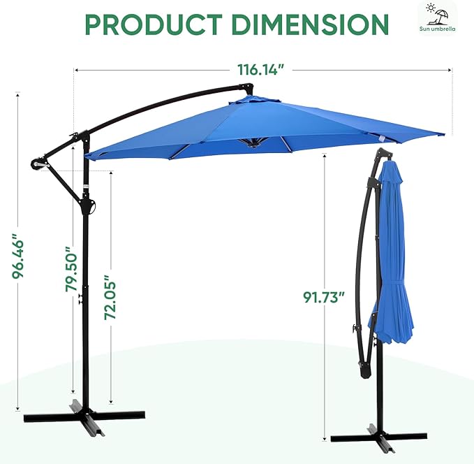 NEWBULIG 10FT Patio Umbrella, Offset Cantilever Outdoor Patio Table Umbrella - Image 8