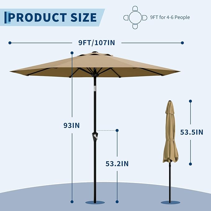Garvee 9FT Patio Umbrella - Image 2
