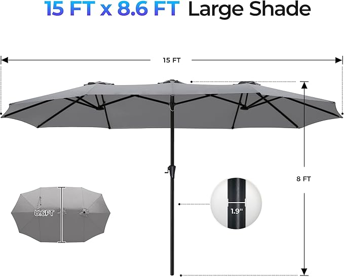 SUPERJARE 15FT Outdoor Umbrella - Image 7