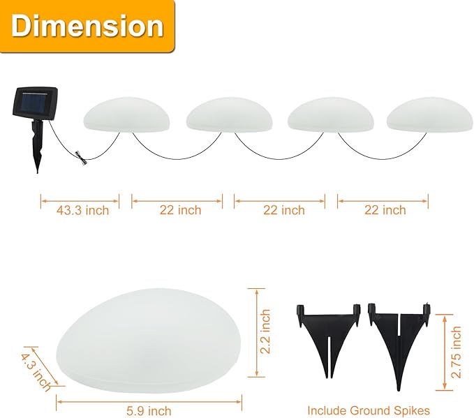 SUNNYPARK Solar Garden Lights Outdoor Set of 4 Plastic Pebble Shape Decorative - Image 3